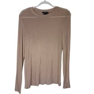 Trouvé Beige Long Sleeve Modal Blend Top Crewneck Women Size L
